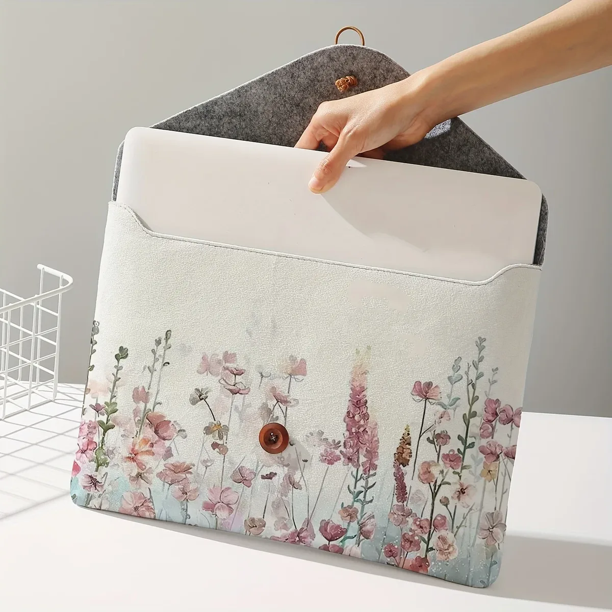 Sac pour ordinateur portable à motif imprimé floral avec housse en tissu souple pour ordinateur portable, adapté au rangement à couverture souple pour ordinateur portable et au sac de rangement pour tablette