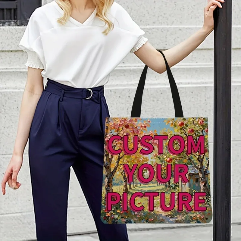 sac fourre-tout photo personnalisé, sac à bandoulière pliable réutilisable en polyester pour hommes et femmes, pochette de haute qualité