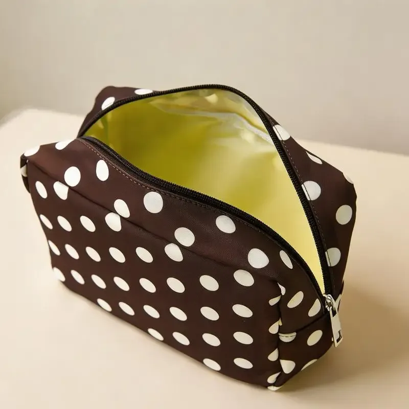 trousse de maquillage à pois, trousse de toilette de voyage étanche avec fermeture éclair, étui pour pinceaux de maquillage