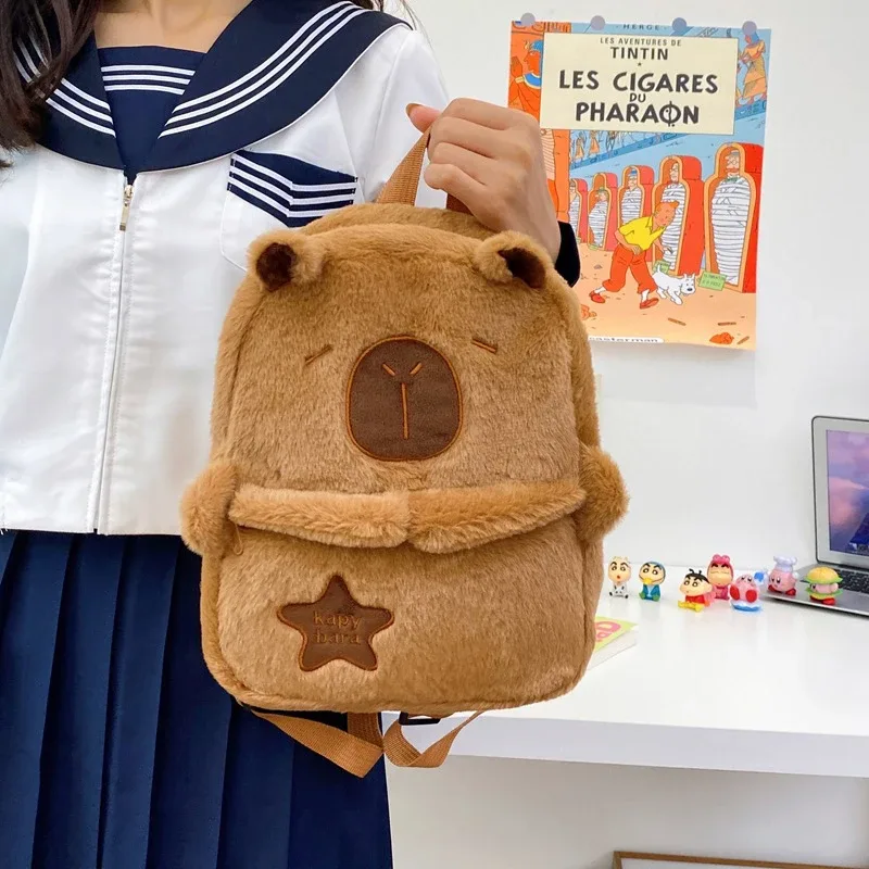 sac à dos en peluche capybara kawaii pour femme, sac fourre-tout drôle de dessin animé, grande capacité, cadeau pour enfants, polyvalent, nouveau