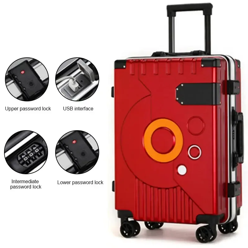valise à cadre en aluminium, serrure à combinaison super silencieuse, bagages roulants, mode, nouveau boîtier de chariot 20/22/24/28 pouces
