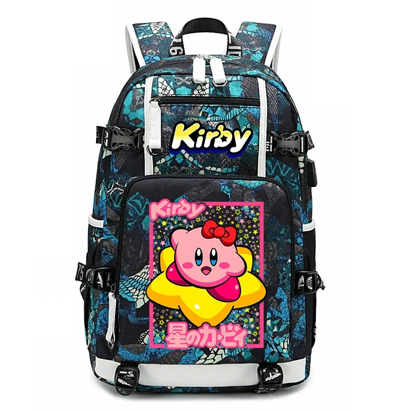 sac à dos d'étudiant imprimé dessin animé kirby, sac d'école de voyage de grande capacité pour enfants et adolescents
