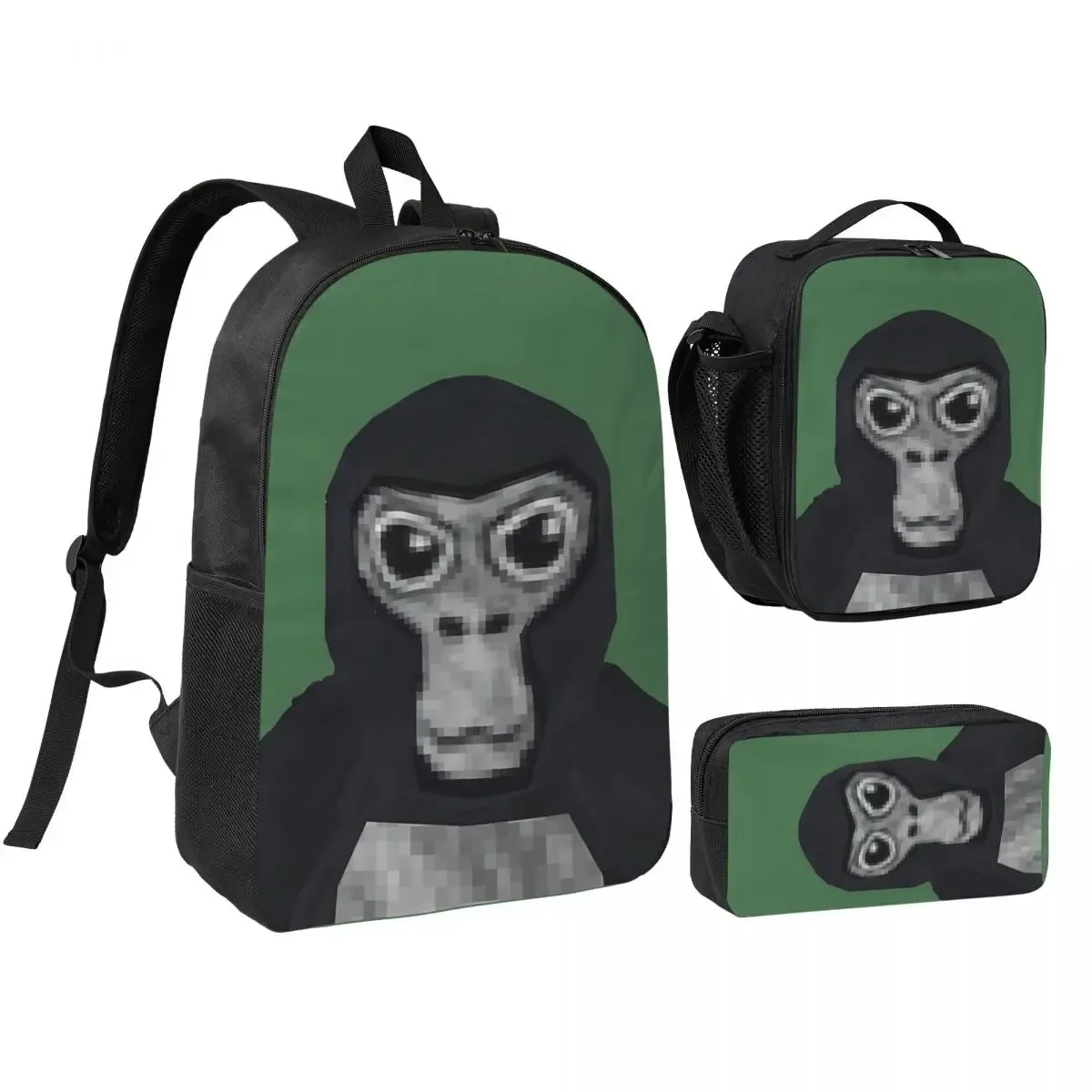 3pecs/ensemble gorilla tag vr gamer singe mosaïque sac à dos pour garçons filles retour à l'école jeux chauds sac à dos sac à déjeuner trousse à crayons