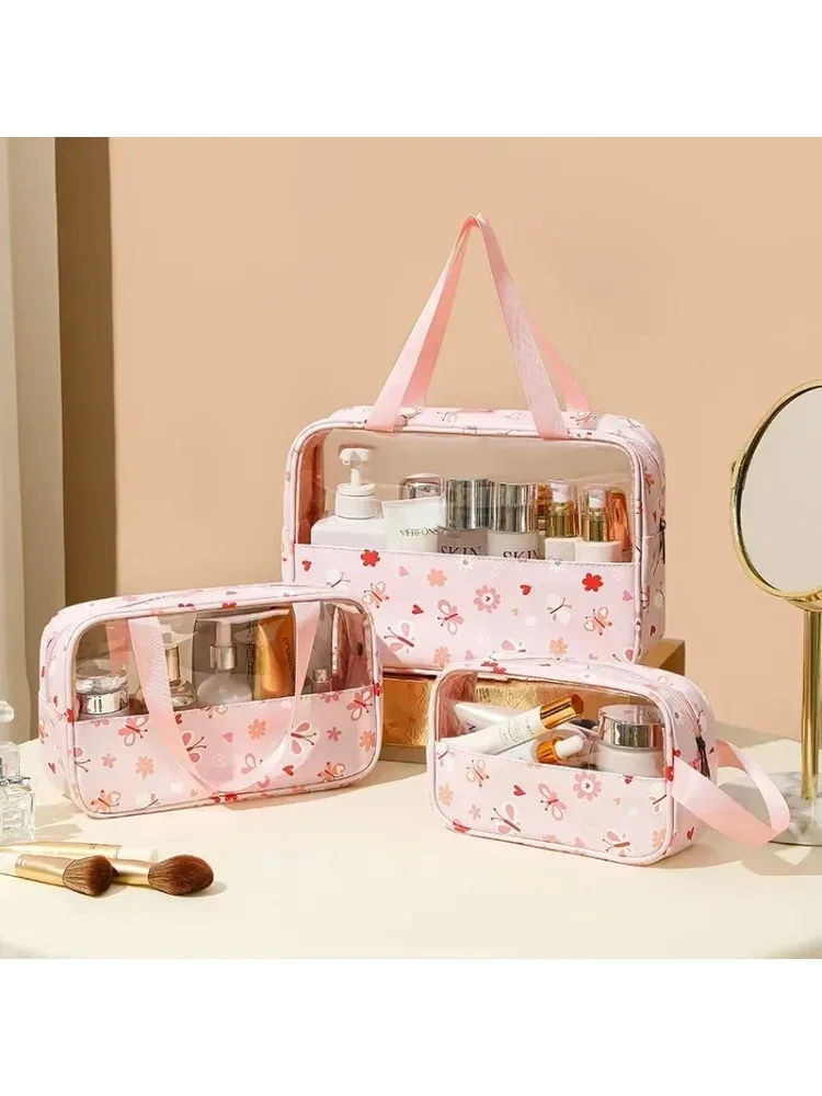 sac de lavage de douche de grande capacité, sac à cosmétiques translucide pour dames, sac de rangement de cosmétiques essentiels de voyage