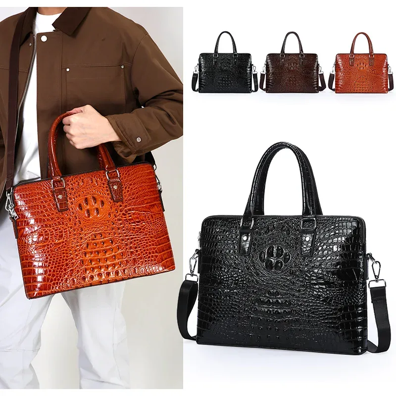 nouvelles sacoches pour ordinateur portable en cuir de vachette véritable à motif crocodile, sacs de luxe pour hommes, sacs à main pour hommes, sacs messager pour hommes, sac pour ordinateur 14 pouces