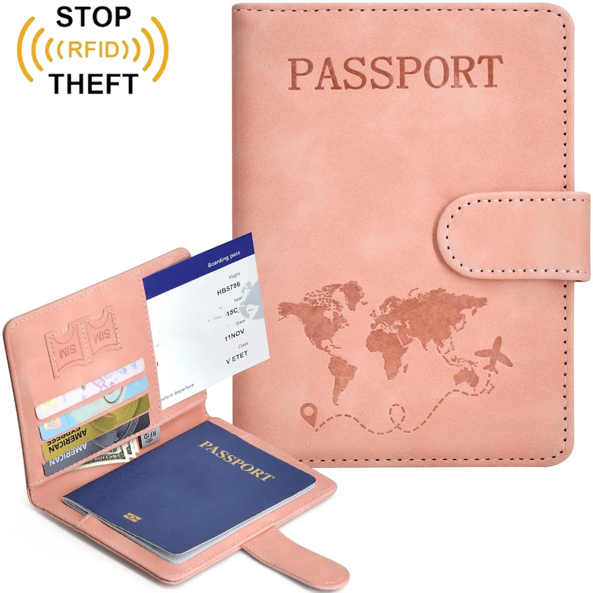 porte-passeport pour homme et femme avec blocage rfid, protège-passeport, organiseur de documents de voyage