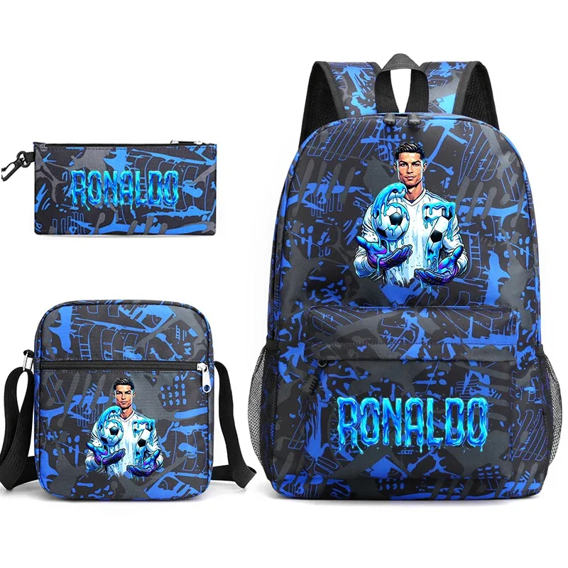 ensemble de sac à dos d'école imprimé cr7 ronaldo 67 avec sac à bandoulière et trousse à crayons pour adolescents et enfants, sac à dos léger