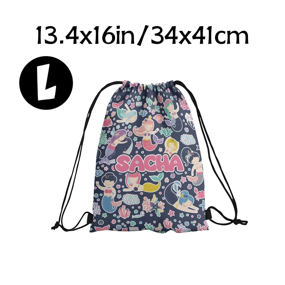sac à dos à cordon de serrage personnalisé avec nom de créature marine sirène, sac de sport personnalisé 4 couleurs pour enfants, cadeau de fête d'anniversaire, de sport ou de plage