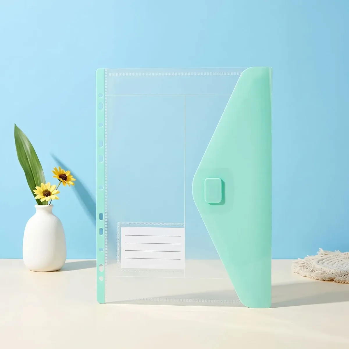 pochette de rangement transparente a4 pour documents, classeur à feuilles mobiles, sac de rangement à 11 trous avec fermeture auto-agrippante, design épuré