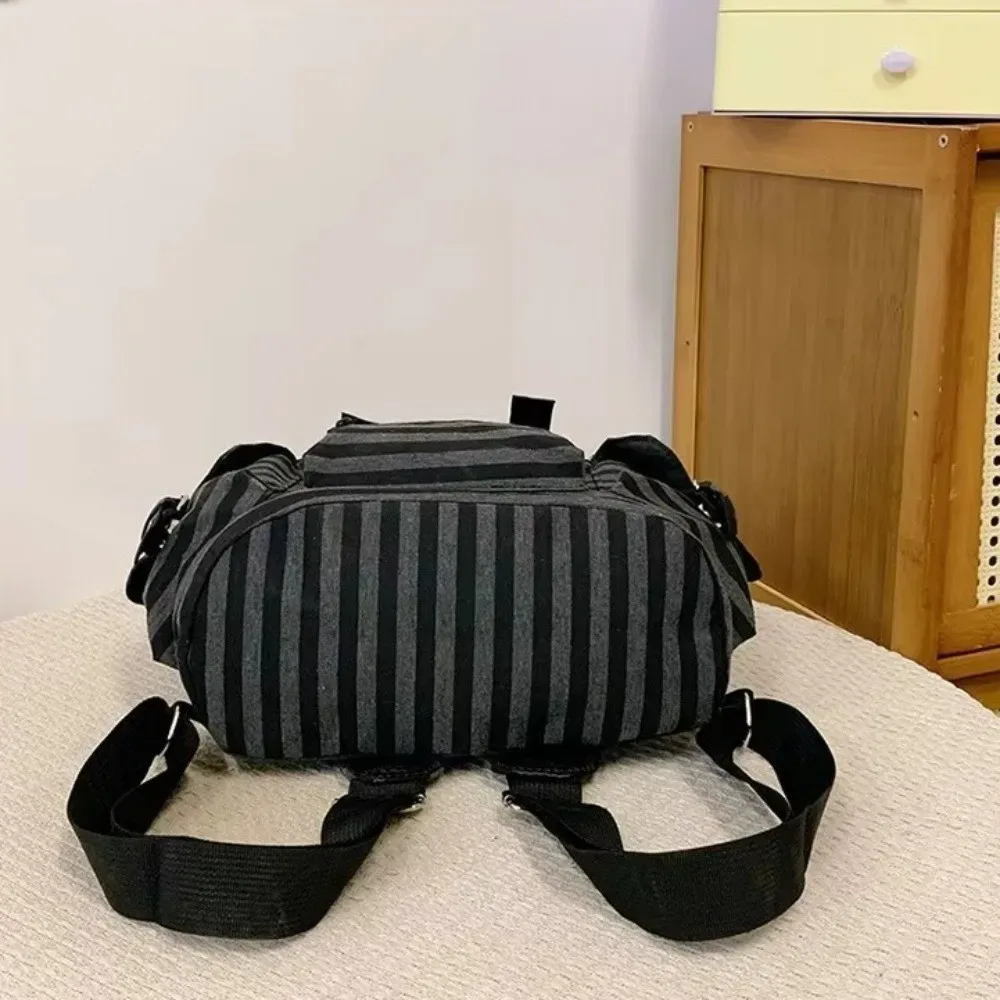 sac à dos rétro à rayures de grande capacité, style y2k, multi-poches, sac d'école pour étudiants, sac de randonnée et de camping en nylon, style coréen.