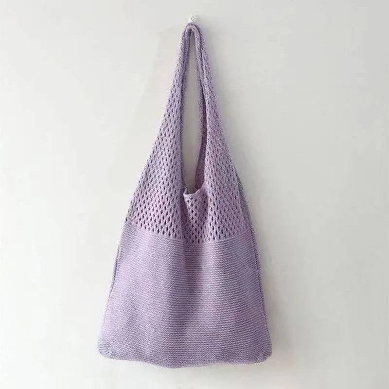 sac de rangement portable en fil tricoté style rétro, grande capacité, sac à bandoulière décontracté, sac de shopping, sac fourre-tout pratique, sac à main