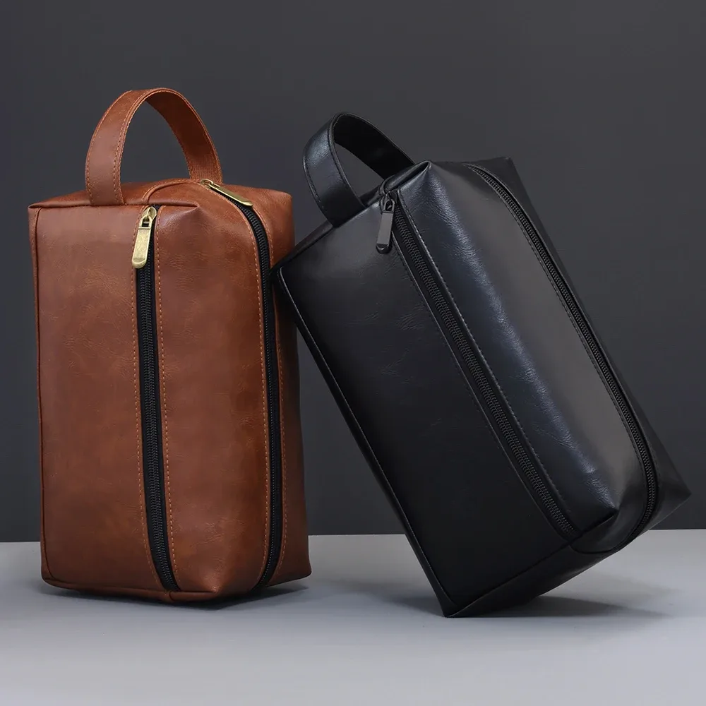 sac à cosmétiques en cuir pour hommes, voyage d'affaires, rasage, trousse de toilette portable, organisateur de grande capacité, sac de lavage à main