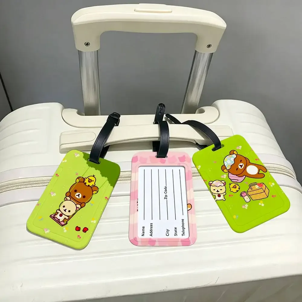 étiquette de bagage légère anti-perte en pvc kwaii cute p-rilakkumas bear avec pochette amovible pour carte d'information, accessoire de voyage pour sac à dos