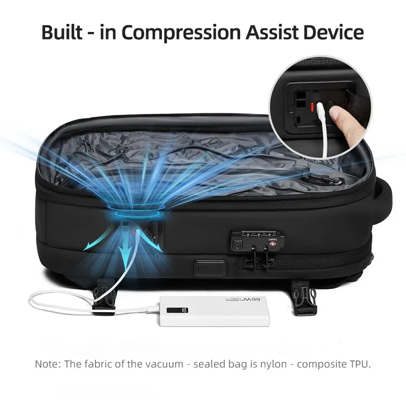 sac à dos de voyage pour homme avec pompe de compression à un clic, sac à dos de compression sous vide 60l pour alpinisme, randonnée, extérieur, avec compartiment pour ordinateur portable