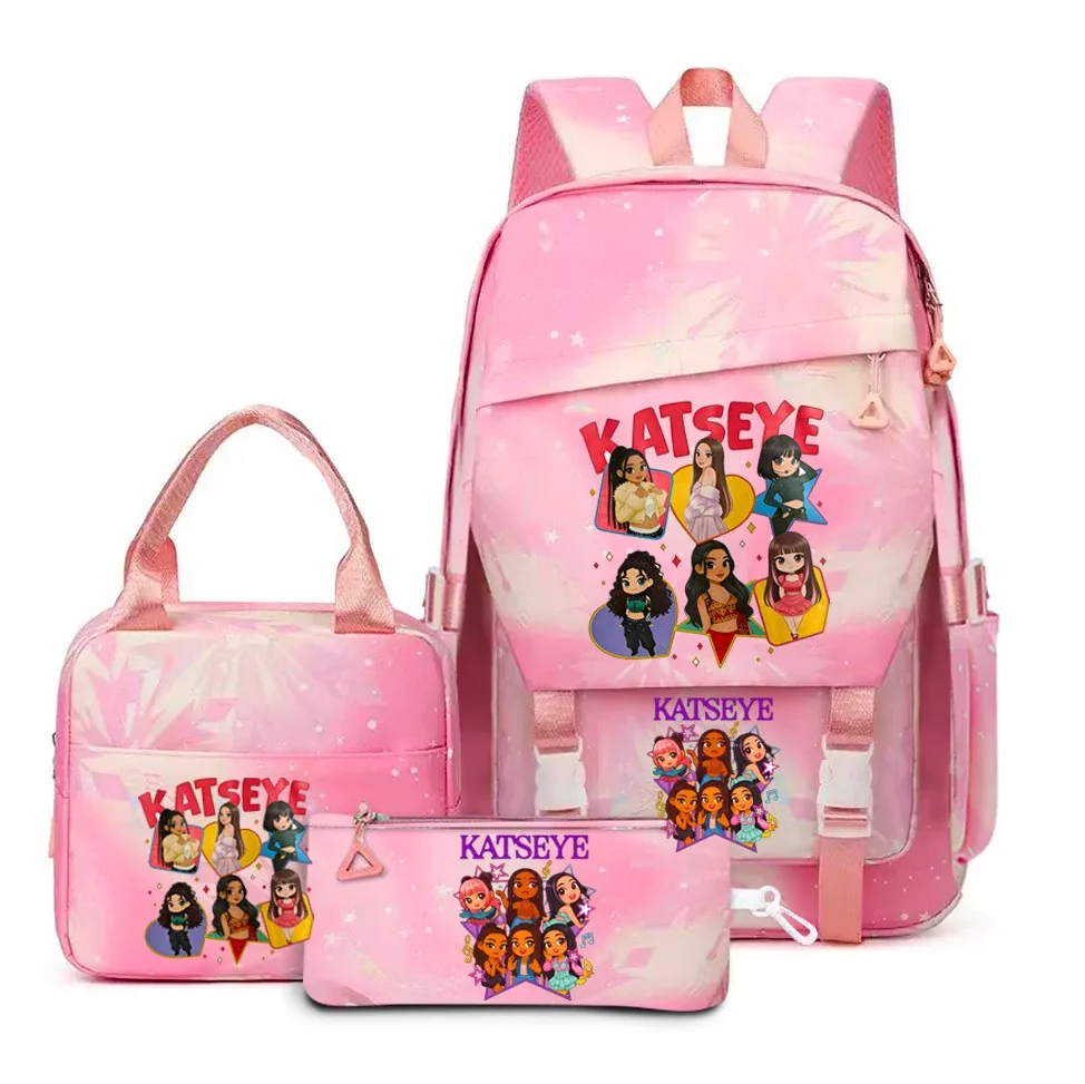 katseye musique sacs à dos 3 pièces ensembles femmes hommes lycée sacs toile kawaii adolescents sac à dos pour ordinateur portable dessin animé livre sacs yk2