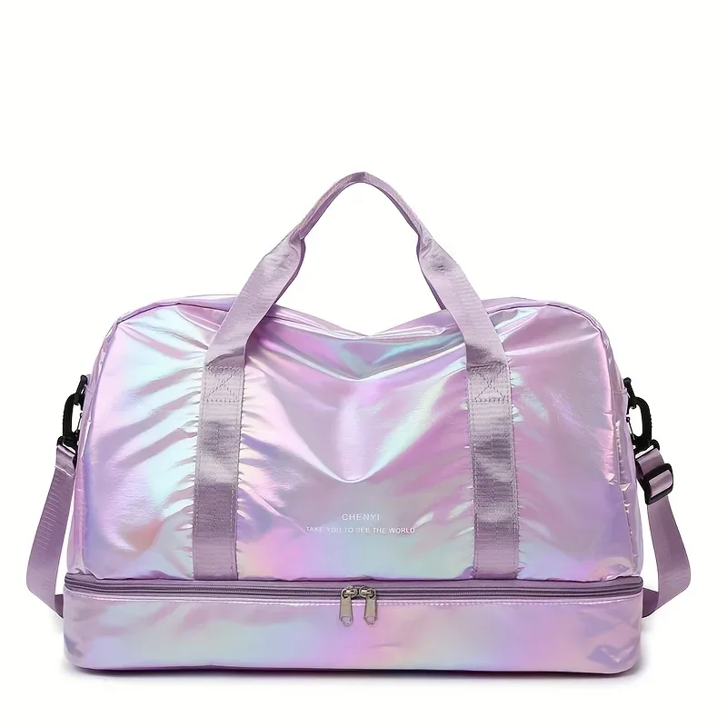 sac polochon de voyage holographique de grande capacité, fourre-tout léger en nylon pour week-end, pour sport, voyages de nuit