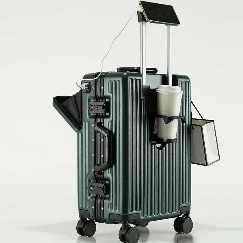 Nouveau bagage cadre en aluminium ouverture avant pochette d'ordinateur valises de voyage multifonctions 20 pouces transporteur cabine sac boîtier de chariot