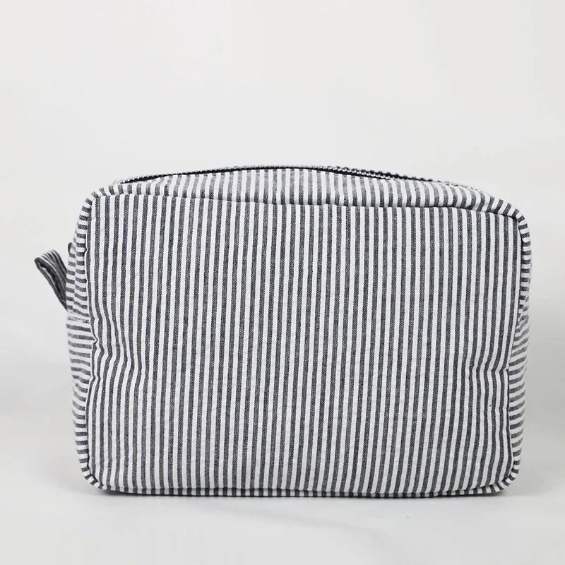seersucker – sacs à cosmétiques à volants, sacs de rangement à rayures roses/violettes pour femmes, sac de voyage avec fermeture éclair, trousse de maquillage