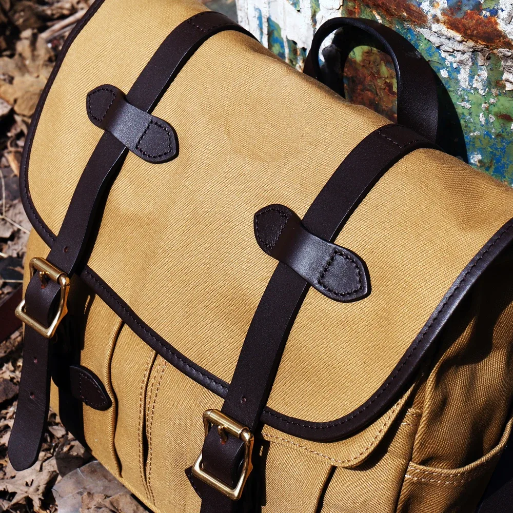 tailleur brando gravé américain rétro 70232 toile de cire d'huile et peau de vache tannée végétale taille 37*27*12 sac à bandoulière