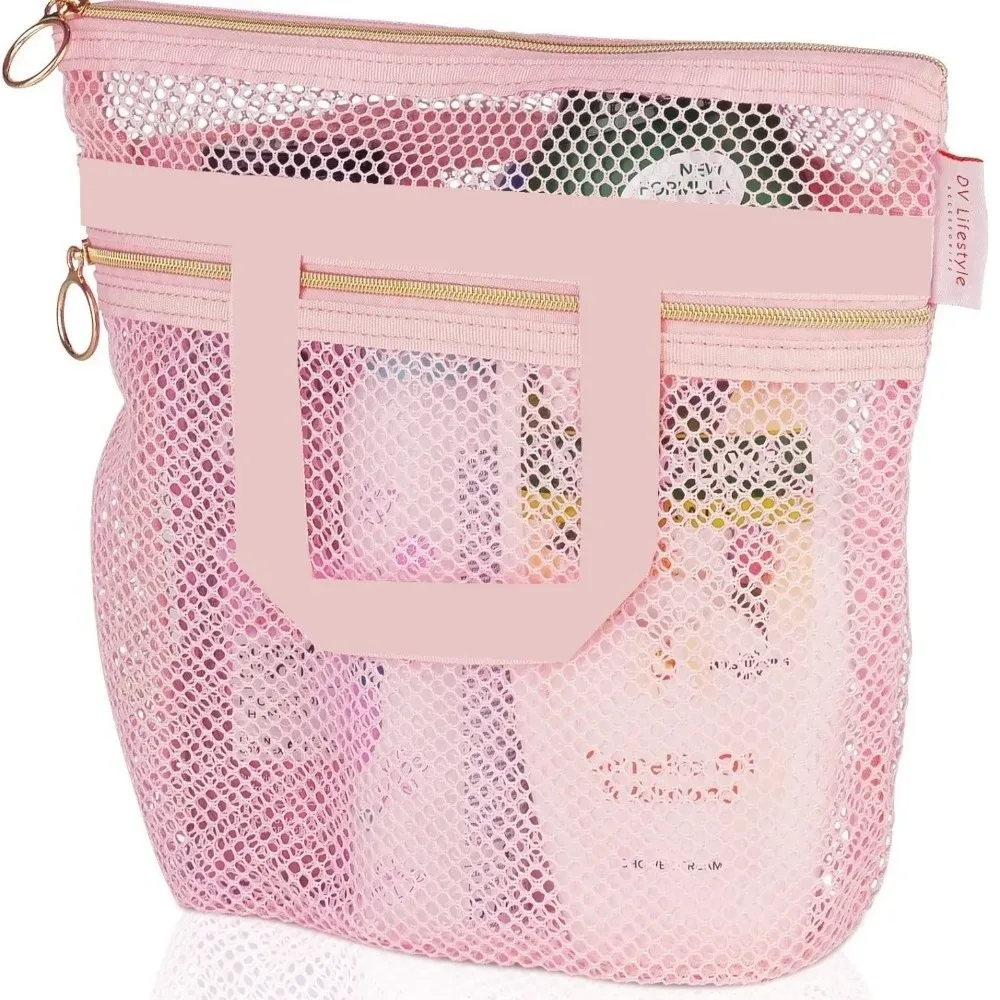 sac de plage en maille portable, sac de douche transparent multifonctionnel, sac à cosmétiques, organisateur de produits de toilette, pochette de rangement, sac de lavage de voyage, natation