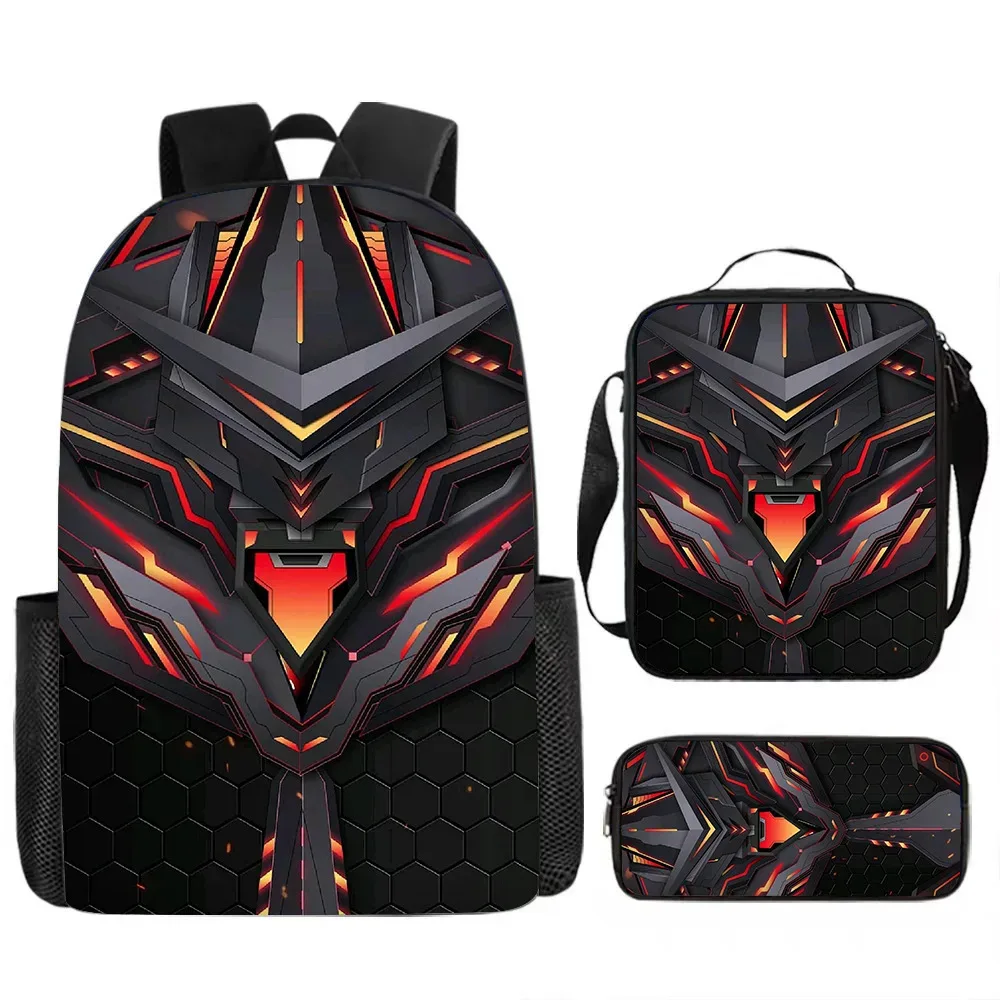 sacs d'école de luxe originaux et cool de style mécanique, imprimés en 3d, lot de 3 pièces : sac à dos pour ordinateur portable, sac à déjeuner et trousse à crayons