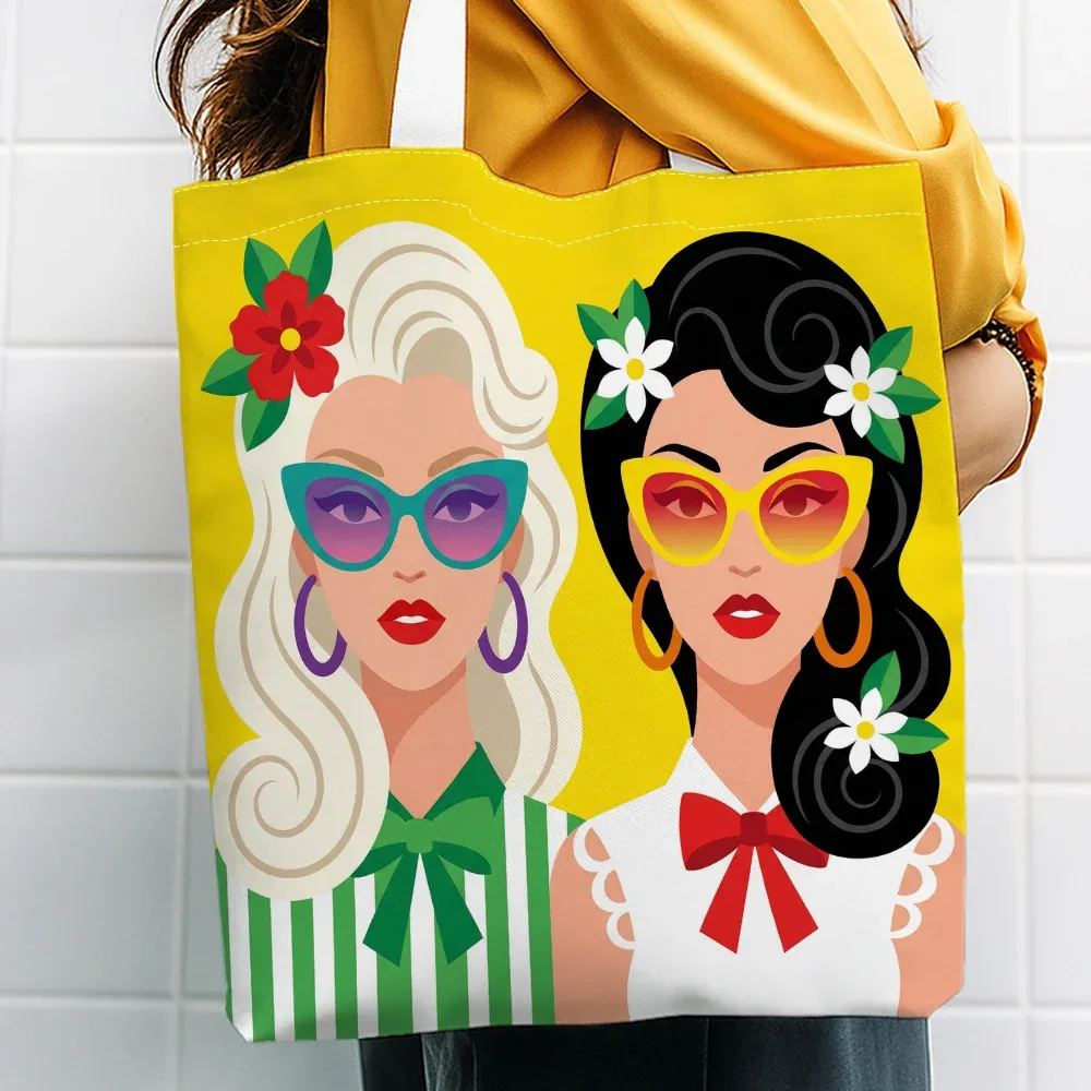 sac fourre-tout imprimé tropical mod girls, sac de courses réutilisable, adapté à un usage quotidien, au shopping, à l'école et aux voyages, 1 pièce