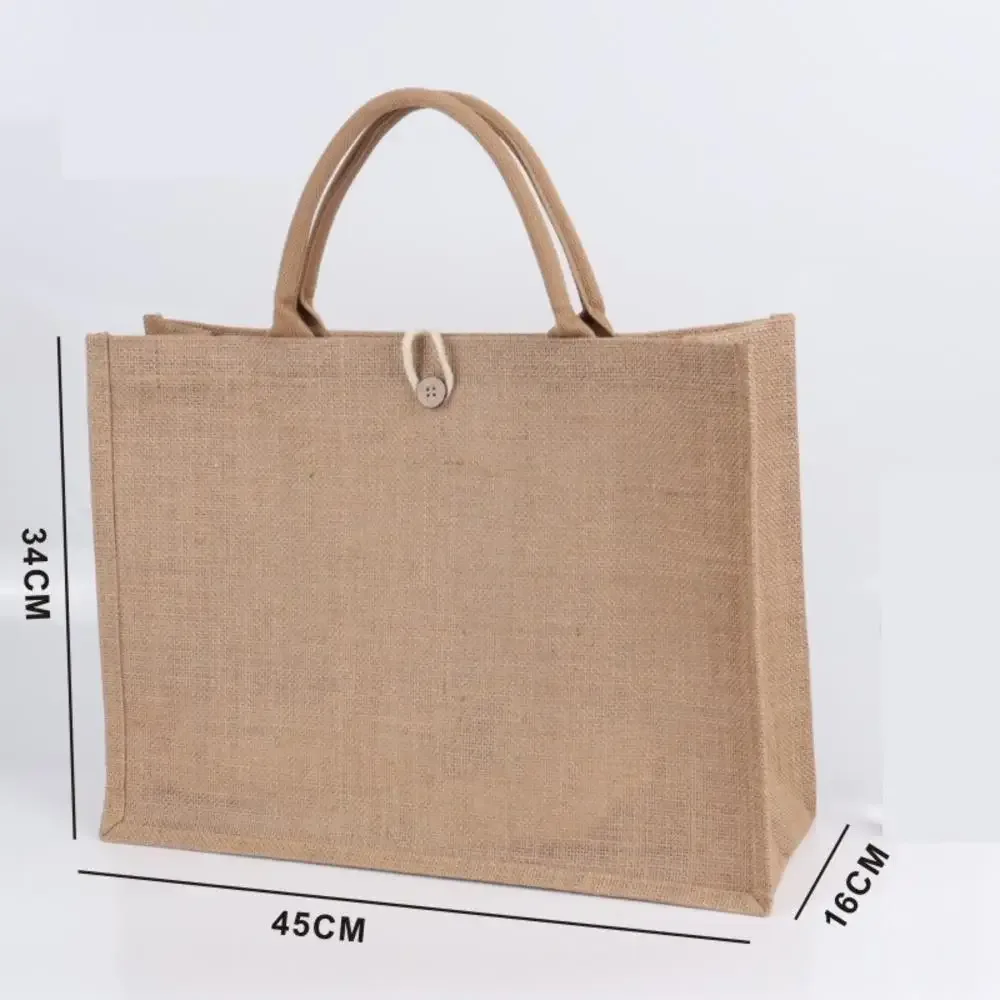 Sacs de shopping vintage pour femmes ISKYBOB avec fermoir, sacs fourre-tout en lin, grands sacs de plage d'été portables, sacs fourre-tout écologiques avec grande poignée supérieure, sac cadeau