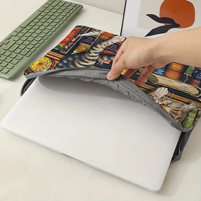 1, sac pour ordinateur portable à motif chat et bibliothèque, porte-documents, adapté aux ordinateurs portables de 15 pouces, sac pour ordinateur portable fixe (sans ordinateur portable)