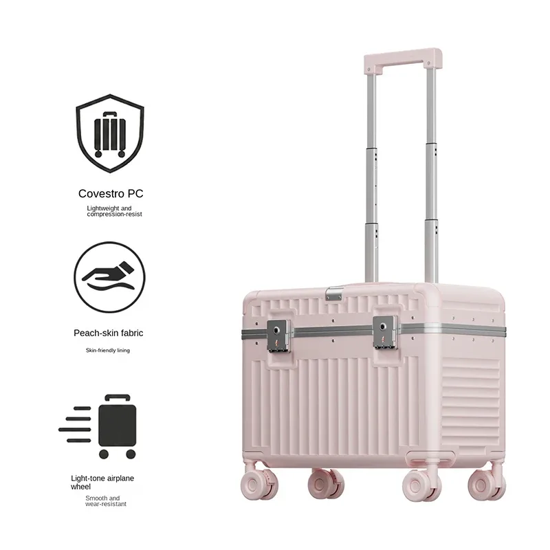 valise cabine en aluminium de 18 pouces, bagage de voyage, valise à roulettes de 20 pouces avec serrure à code, coffret de maquillage, boîte de rangement.