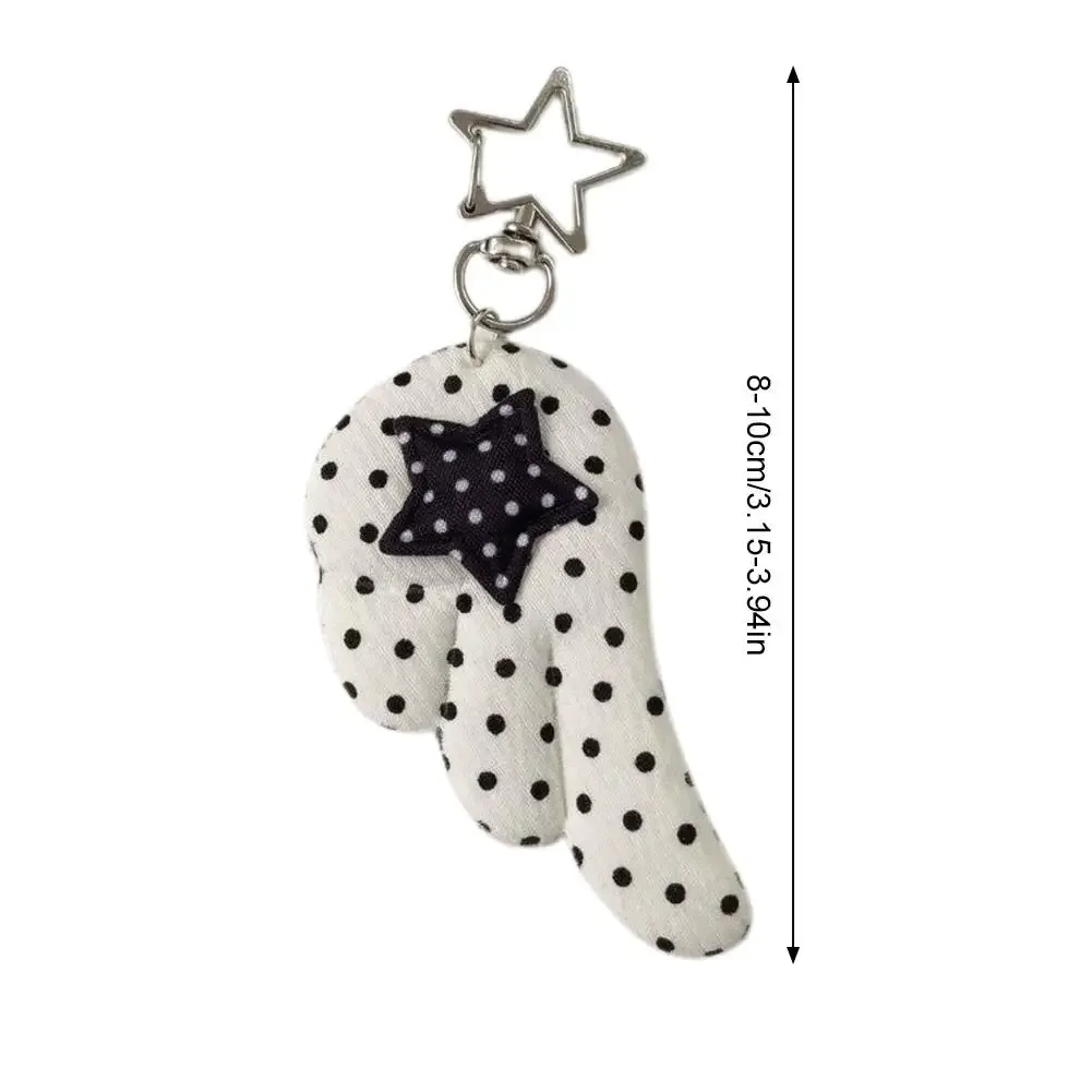 porte-clés y2k à pois avec ailes d'ange, breloque mignonne ins en forme d'étoile, pendentif vintage pentagramme pour sac à dos, accessoires cadeaux pour filles