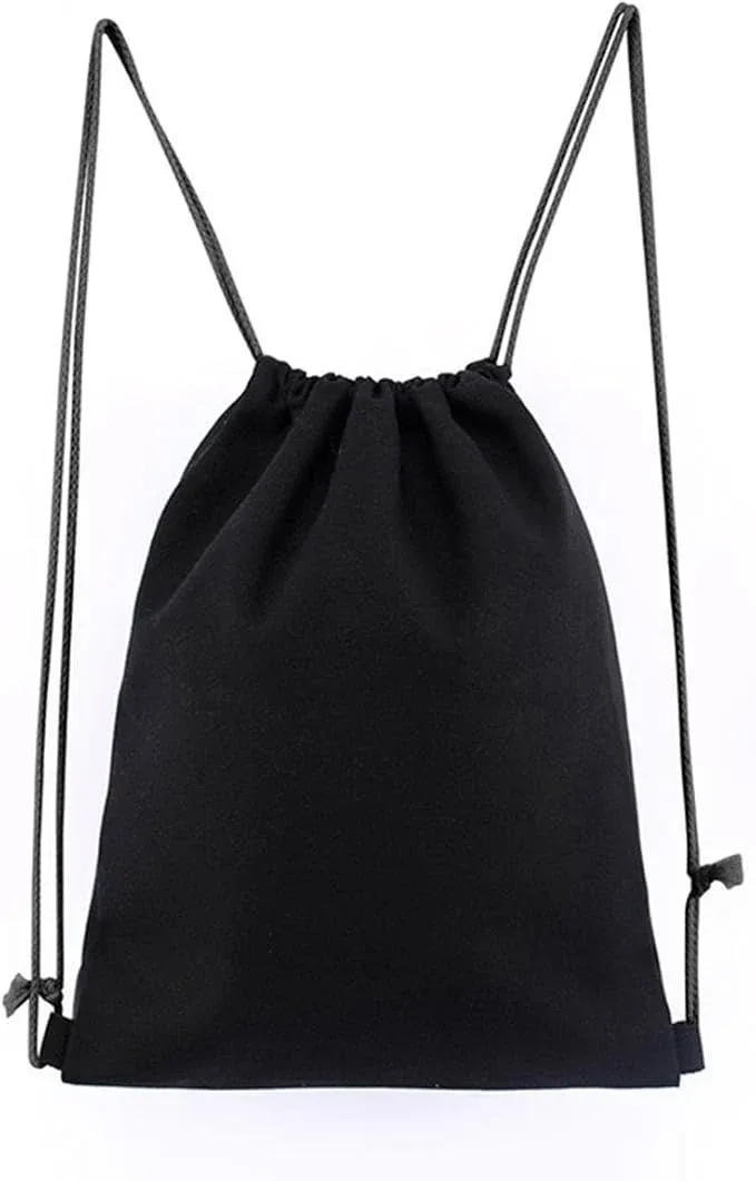 sac à dos en toile de coton avec cordon de serrage, sac de sport, sac à dos de sport, sac cadeau de rangement, paquet de 2 noirs 34.5x40cm décontracté