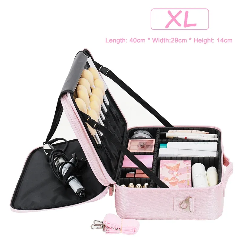 trousse à cosmétiques professionnelle pour femme, sacs à cosmétiques en cuir, oxford imperméable, grande capacité, étui de maquillage de voyage pour maquilleuse