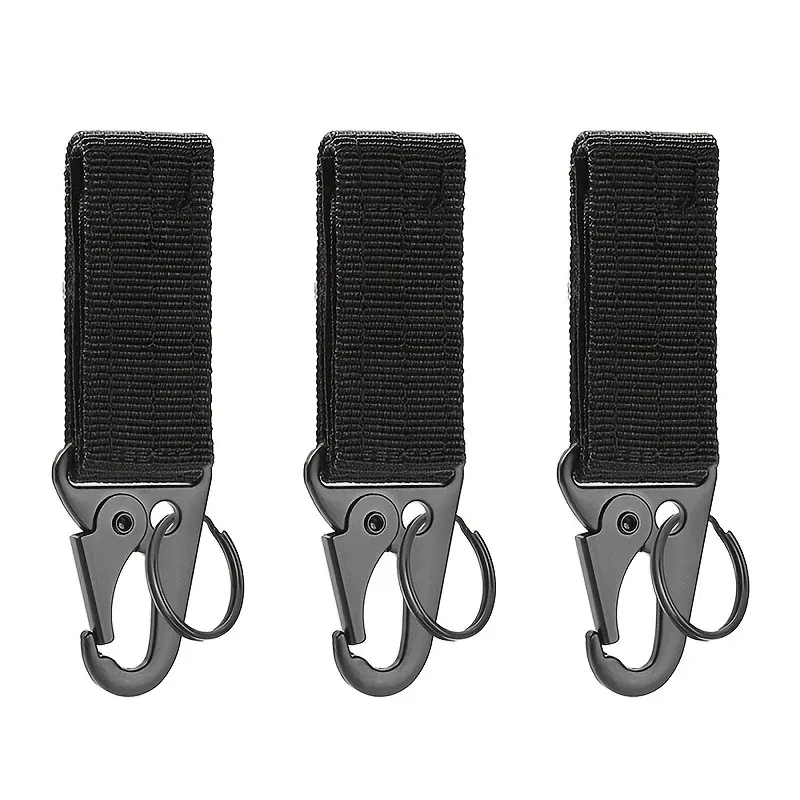lot de 3 mousquetons tactiques edc pour extérieur, porte-clés en sangle de nylon, support de clés, crochet de ceinture pour sac à dos de camping, boucle de suspension, clip multifonction