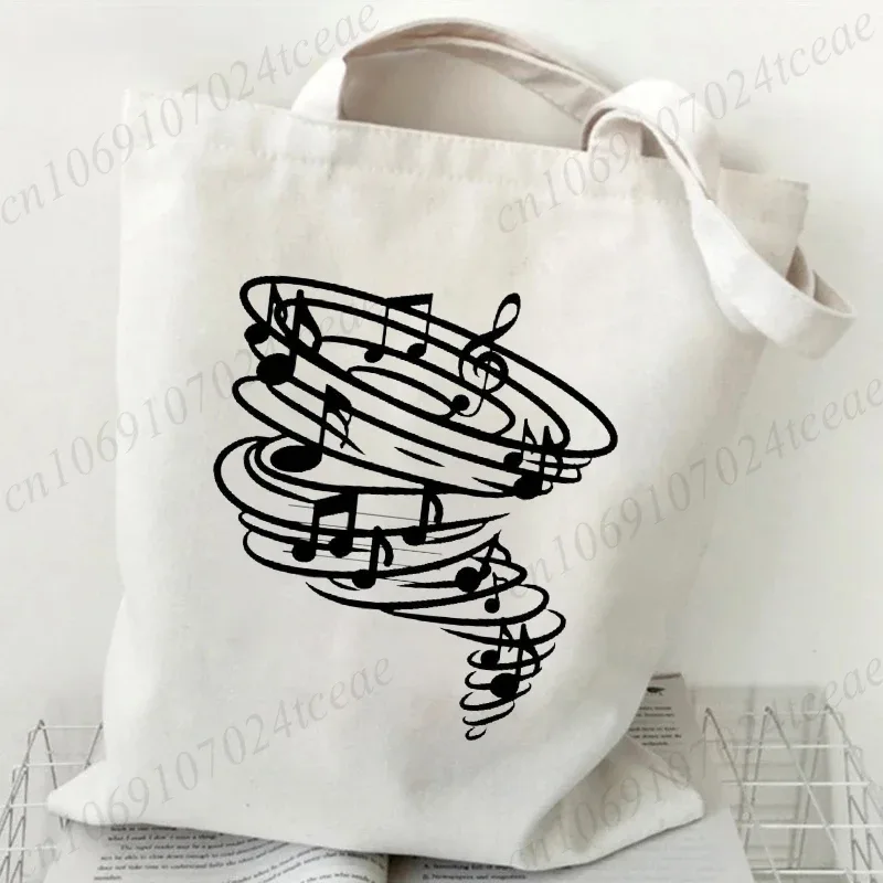 sac en toile harajuku pour femmes, sacs à bandoulière décontractés, grand sac fourre-tout, sac à main avec motifs de notes musicales, sacs à main tendance