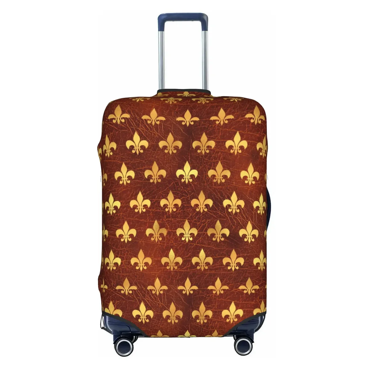 housse de protection pour bagages en cuir marron doré royal, motif fleur de lis, housse de protection amusante pour valise, convient aux valises de 18 à 32 pouces