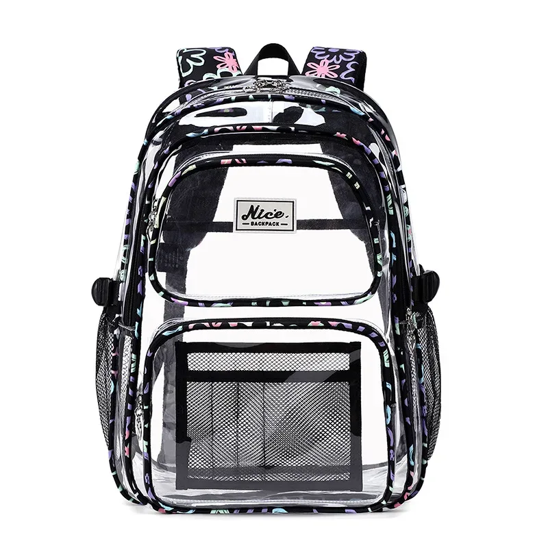 sac à dos transparent en pvc pour adolescentes, sacs d'école pour étudiantes, sac à dos de sport décontracté, grande capacité, imperméable, sac à dos de voyage pour la plage