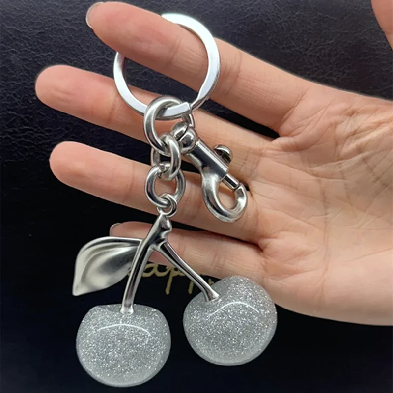 porte-clés tendance en forme de cerise argentée scintillante, pendentif fruits d'été pour sacs à main coach, sacs à bandoulière, accessoires, cadeau