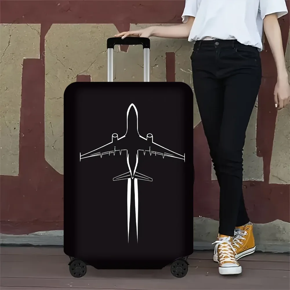 housse de bagage minimaliste avec imprimé avion, pour bagages de 18 à 32 pouces, accessoires de voyage anti-poussière et élastiques pour une protection efficace.