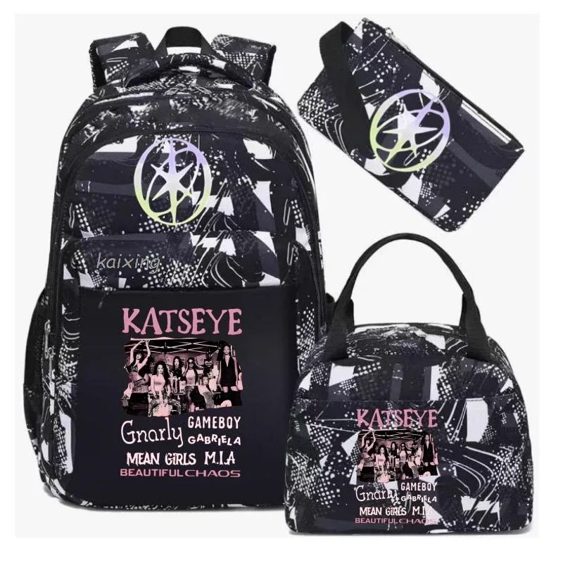 hot katseye drôle impression sacs à dos avec sacs à déjeuner multi-poches camouflage adolescents voyage sac à dos pour ordinateur portable femmes sac d'école mochila