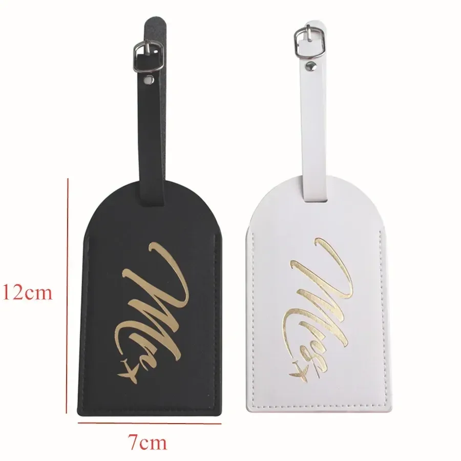étiquette de bagage pour couples mr mrs, étiquette de valise suspendue avec nom, cartes d'identité, anti-perte, accessoires de voyage en cuir pu pour vol, 2 pièces/ensemble
