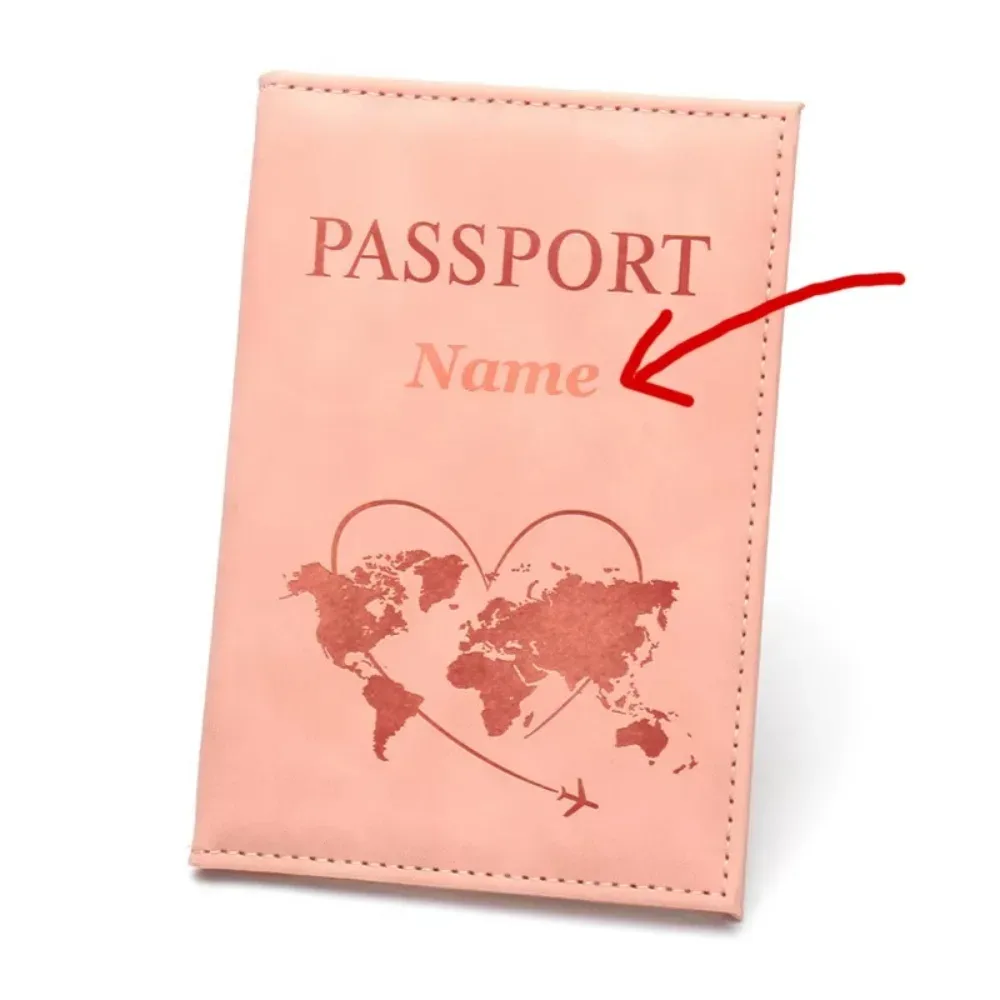 porte-passeport personnalisé avec nom et motif adorable de chiot de dessin animé, pochette de voyage portable à motif avion minimaliste