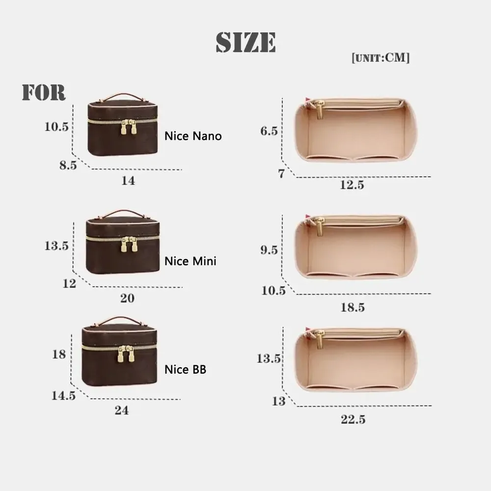organisateur de sac à main en feutre durable, support de sac, insert de rangement portable pour lv nice nano/mini/bb