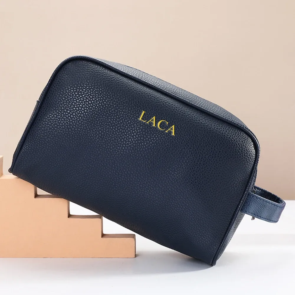 trousse de maquillage pour hommes de grande capacité avec nom ou lettre personnalisée, trousse de toilette portable à fermeture éclair pour voyage d'affaires, trousse de maquillage pour hommes