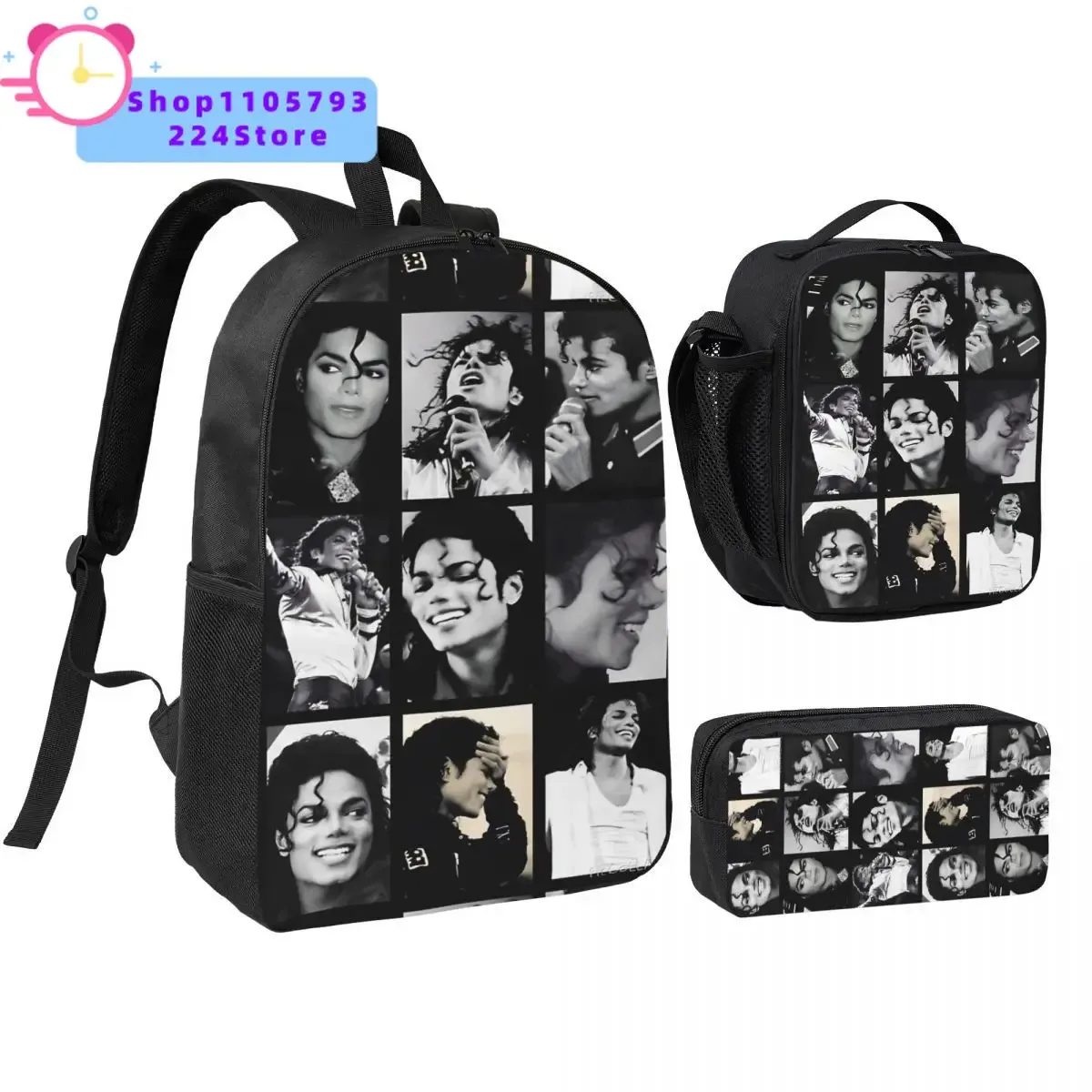 sac à dos michael jackson 3 pièces/ensemble pour étudiant, sac à dos de lycée, sac à lunch, trousse à crayons, ensemble de trois pièces imprimées.