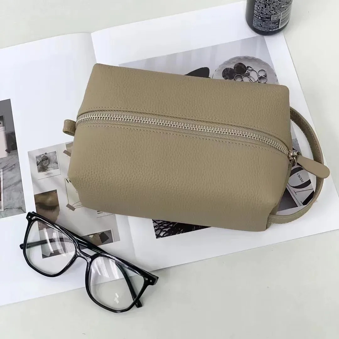 pochette de rangement de maquillage en cuir de vache à grain souple de haute qualité, sac à cosmétiques de sport portable pour poignée de voyage, sac de lavage