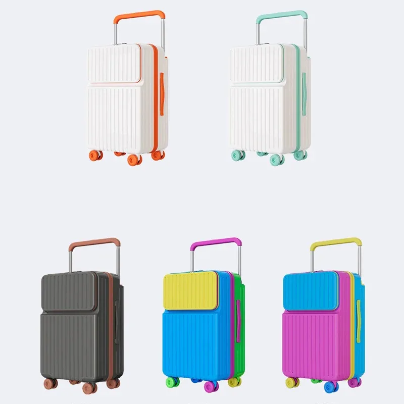 valise à ouverture frontale, couleurs macaron, en pc pur, 20 pouces, valise de cabine, 22/24/26/28 pouces, robuste et durable, sacs pour femmes