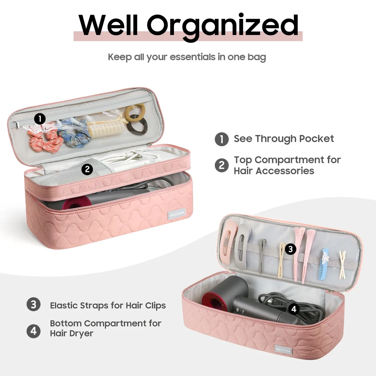 sac à main portable pour sèche-cheveux, mallette de voyage, sac de rangement multifonction pour maquillage cosmétique, support organisateur de produits de toilette pour femmes