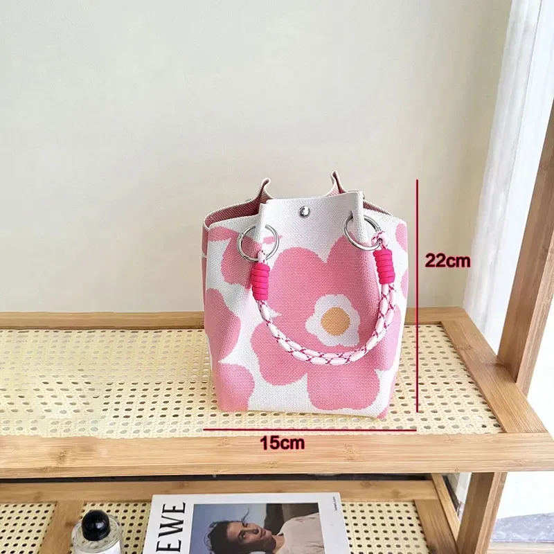 sac fourre-tout en tricot floral vintage papillon pour femme – polyester léger avec bretelles tissées réglables et anneaux en métal
