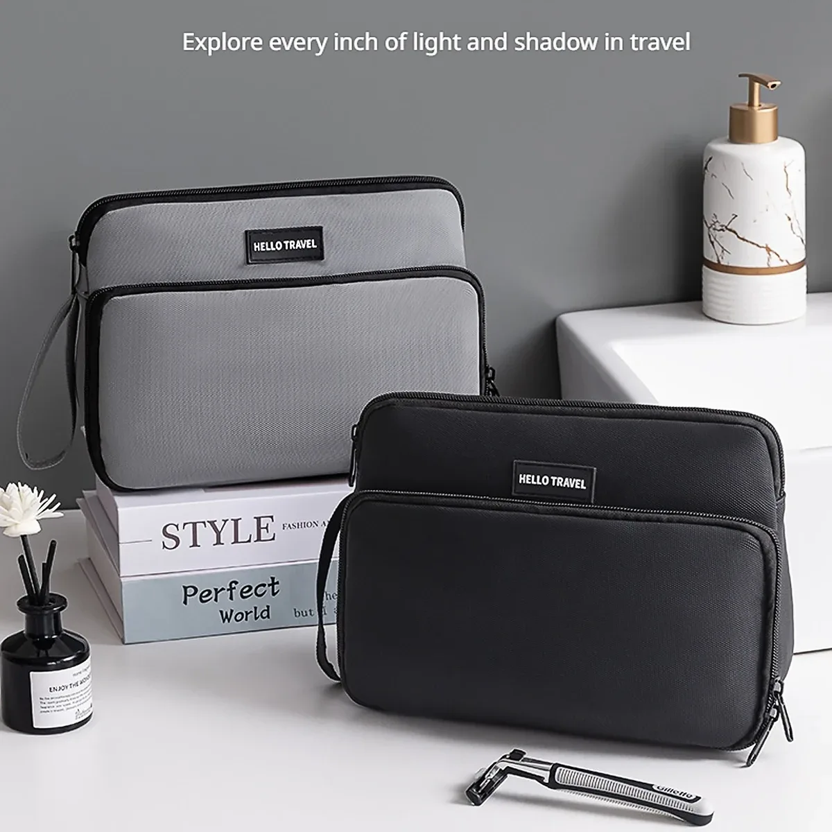 nouvelle trousse de toilette homme 2026 pour voyage d'affaires, imperméable, grande capacité, portable, double couche, organisateur cosmétique pour voyage, gym et usage quotidien