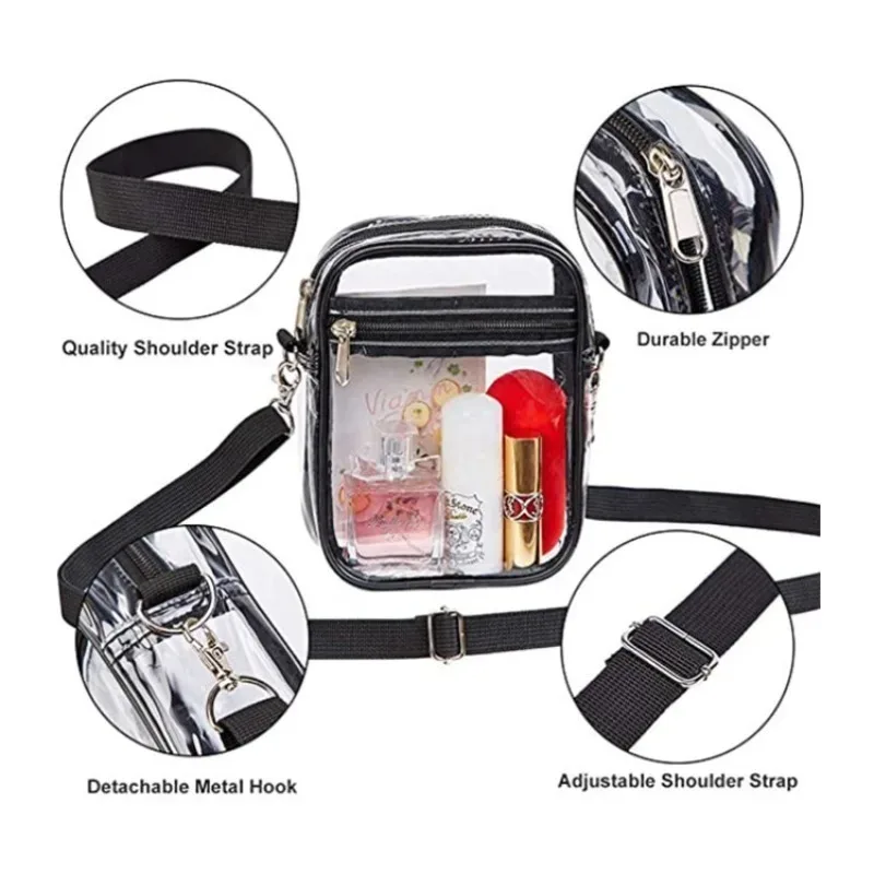sac à bandoulière transparent avec fermeture éclair et sangle réglable, idéal pour les concerts, les stades, les voyages et l'usage quotidien pour femmes